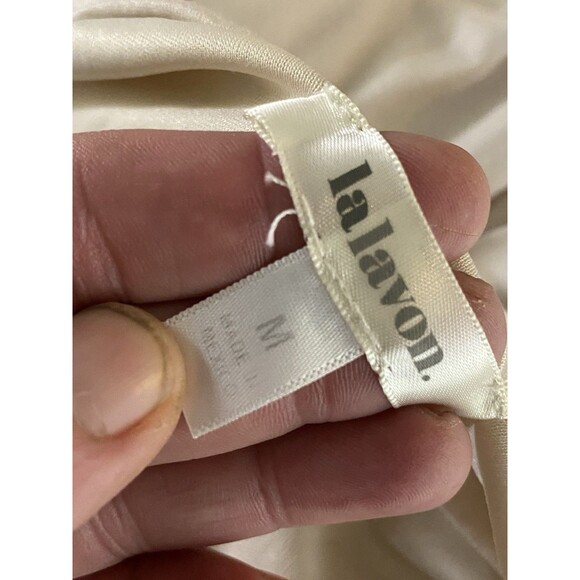 LaLavon Women's Sz M Beige Maxi Dress Bodycon Ruched Tie Back Minimalistic Party - Picture 8 of 8